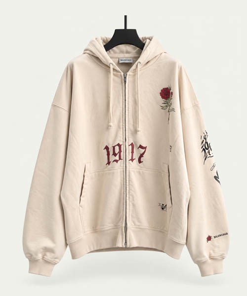 발렌시아가 1917 로즈 타투 그래픽 오버사이즈 후드 집업